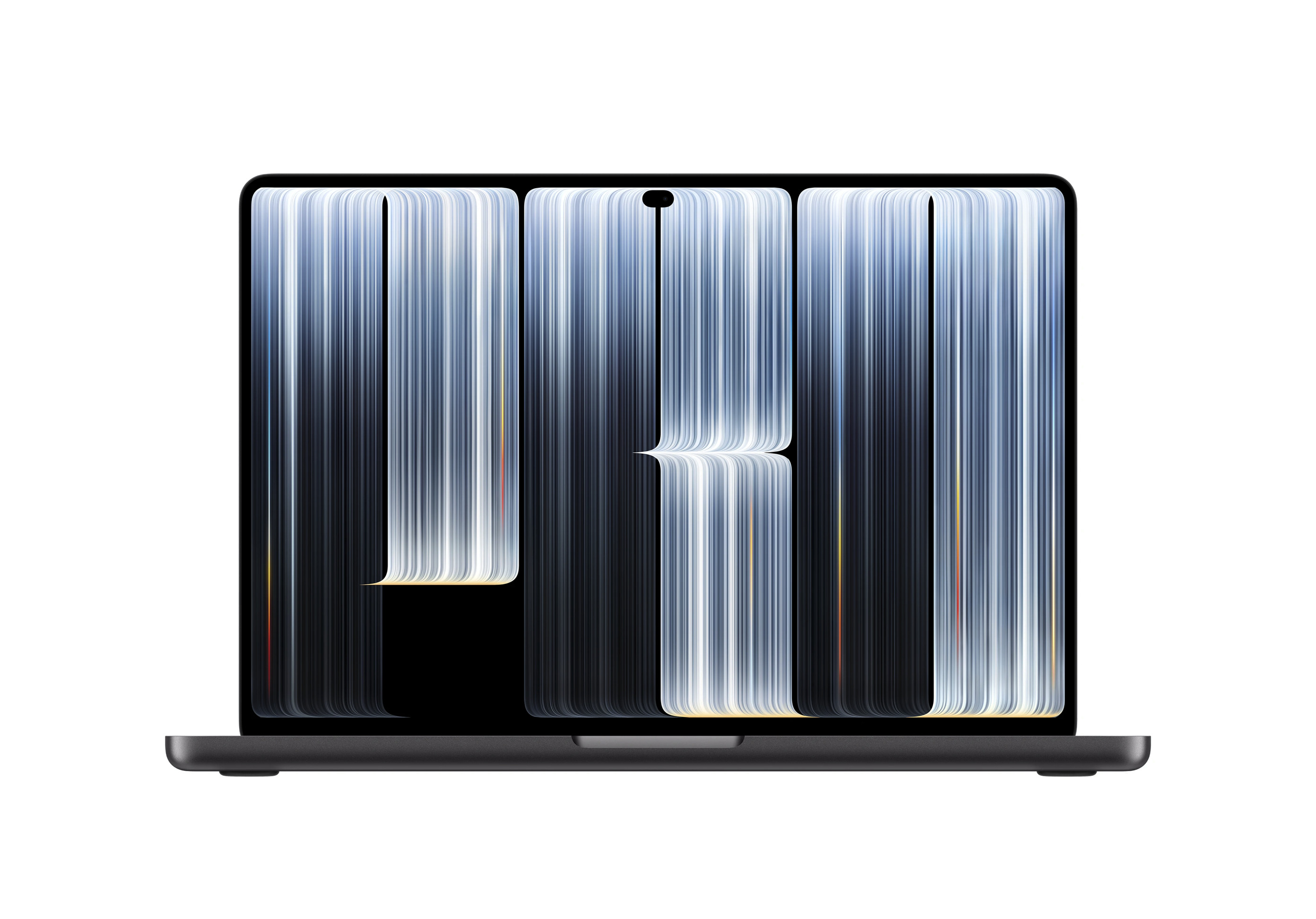 Apple MacBook Pro 14" in Space Schwarz, geöffnet mit PROLED XDR Touch-Display und Magic Keyboard