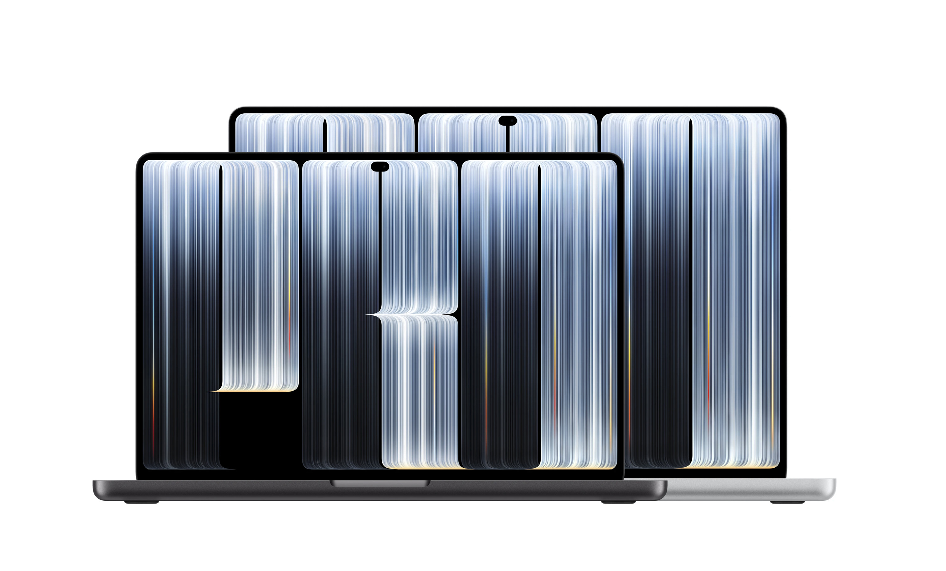 MacBook Pro PROLED XDR Display in 14 und 16 Zoll, Space Schwarz und Silber, Vorderansicht