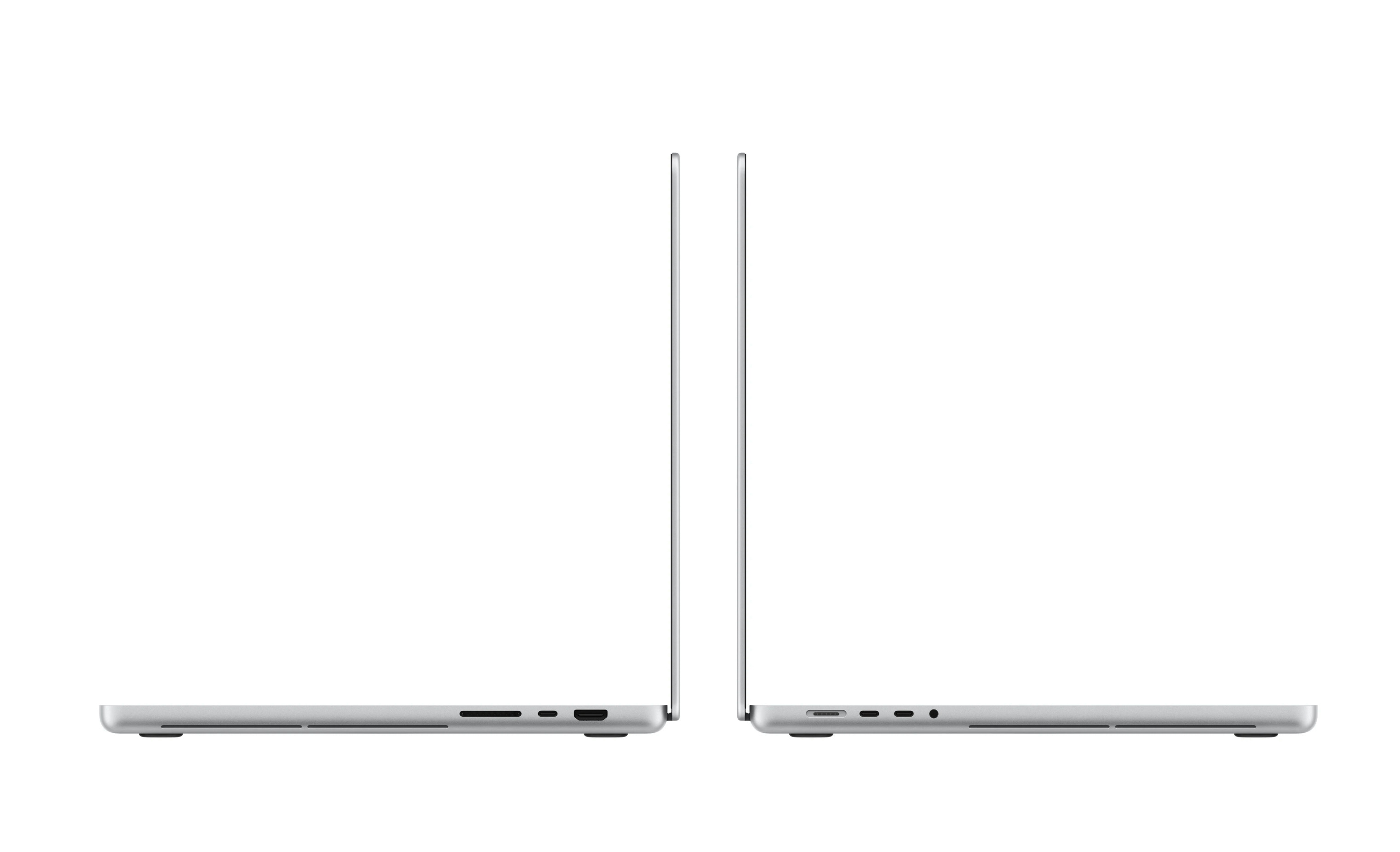 MacBook Pro 16 Zoll PROLED XDR Display Silber, Seitenansicht mit Anschlüssen